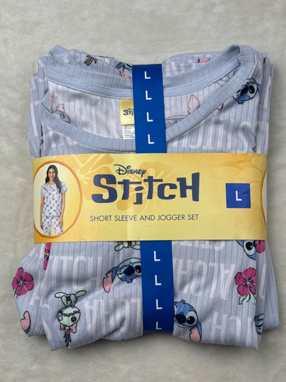 Disney Stitch Womens Short Sleeve & Jogger Pajama Set Blue Size L - Picture 3 of 5